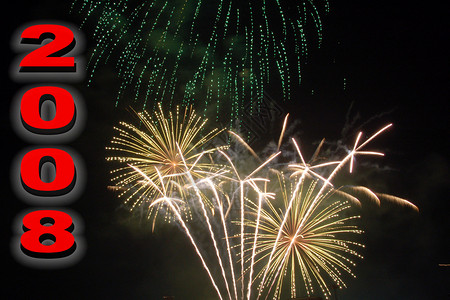 2008年新年快乐 烟火横幅问候语打印年度季节性烟花新年焰火背景图片