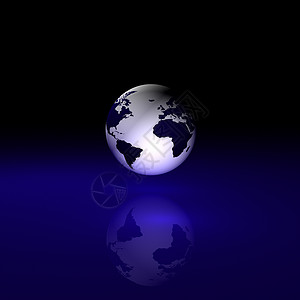 立体漂浮球插图世界半球黑色全世界行星气氛渲染阴影反射插图蓝色背景