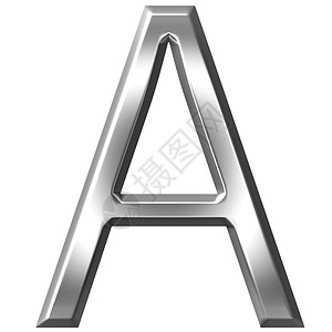 银信叶3D 银字母A首都插图灰色字体艺术金属质量反射合金背景