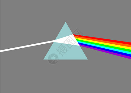 彩虹三角形玻璃棱晶白色灰色插图青色紫色棱镜黄色折射科学光学背景