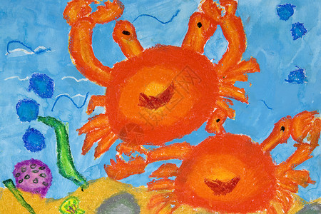 儿童艺术海洋生物卡通片绘画孩子们学习染色艺术品学校海洋幼儿园学前班背景图片