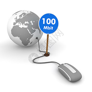 以灰色 - 蓝色 100 Mbit 符号在电缆上浏览网络背景图片