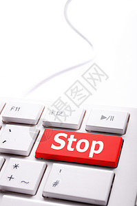 停止恐慌情况红色键盘力量按钮商业背景图片