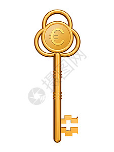 无钥匙进入带有欧元的金金键背景