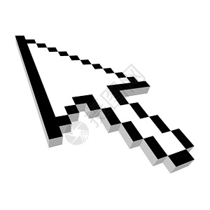 黑色像素素材计算机箭头光标3d网络黑色网格设计盒子白色飞行立方体指针像素化背景