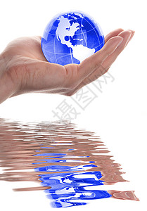 手和手环生态环境叶子行星手指反射世界背景图片