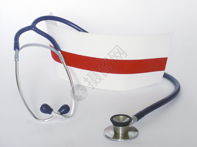 护士帽和听诊器注册护士职业助手白色课程护理服务红色照顾者背景图片