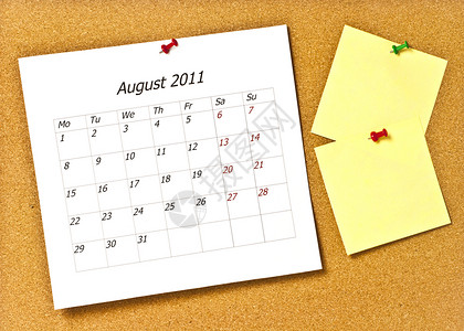 曼月乐8月日历日记假期便利贴教育白色商业数字年度图钉背景