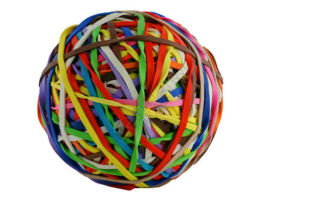 孤立的彩色橡胶带球宏橡皮筋概念橡皮补给品背景图片