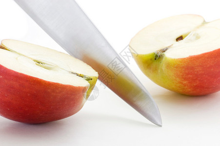 超声刀仪器刀和苹果工具用具工作室红色厨师机器白色水果仪器物品背景