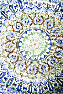 缺水盘子陶瓷艺术装饰品圆圈蓝色圆形白色背景图片