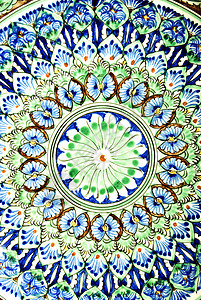 缺水陶瓷圆形白色装饰品盘子圆圈蓝色艺术背景图片