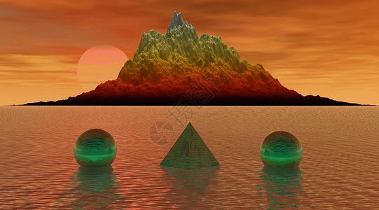 山黄色天空插图橙子太阳红色行星地平线金字塔背景图片