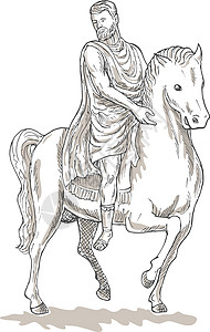 罗马皇帝士兵骑马马背贵族鬃毛长袍小马男性插图草图国王骑术背景