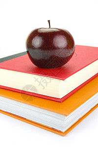 书上苹果水果老师学生学习教师概念学校红色图书教育背景图片