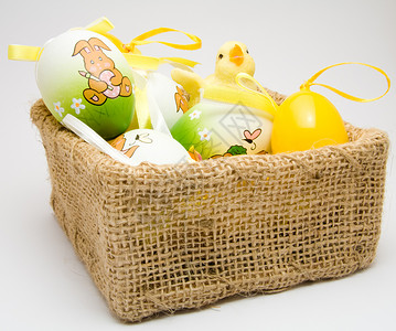 复活节鸡蛋和小鸡背景图片