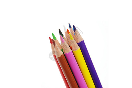 彩色笔铅笔教育白色红色学校橙子灰尘粉色绿色背景图片