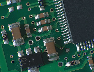 特写绿板上的电子部件  info tooltip芯片处理器主板绿色电路宏观晶体管活力电路板电脑背景图片