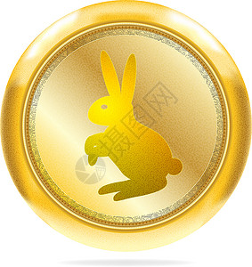 八边形金色按钮金色的兔子按钮  孤立背景
