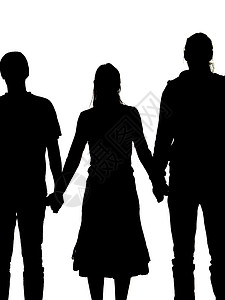 一个女人和两个男人手牵手的脚影背景图片
