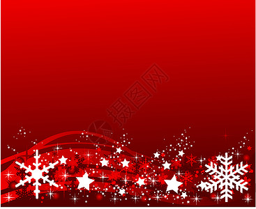 红圣诞节背景雪花海浪星星墙纸框架漩涡背景图片