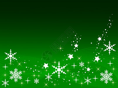 绿色圣诞晚会背景漩涡星星雪花框架海浪墙纸背景图片