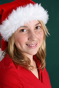 圣诞女孩假期眼睛白色红色淡褐色青少年季节性帽子背景图片