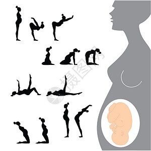 黑白瑜伽素材怀孕妇女体操瑜伽插图背景