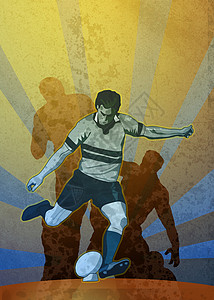 踢球海报的橄榄球运动员男性插图平底船男人运动玩家背景图片