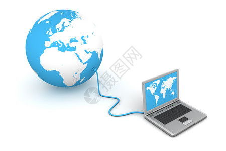 相连的地球与蓝色世界相连互联网键盘电子商务自由白色插图电脑电缆网络技术背景