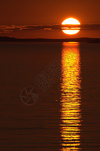 日落海洋橙子太阳红色天空背景图片