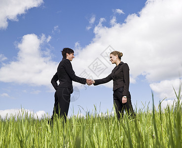 知名人士站在草地上握手的两名妇女协议袖子人士女性手势套装摄影两个人双手人类背景