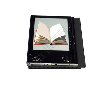 eBook 屏幕上有书籍的阅读器背景图片