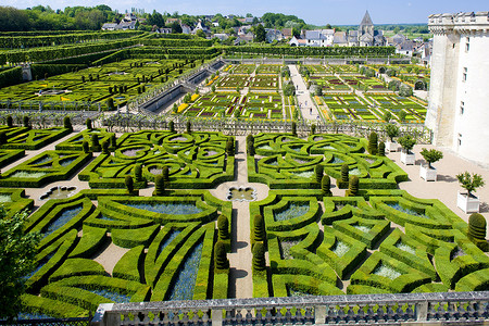 图兰法国中心的Villandry城堡花园宫殿世界植物外观命令城堡植物群花园植被旅行背景