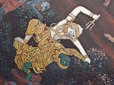 古老的泰国传统风格在寺庙上绘画文化古董艺术建筑学金子线条装饰叶子传奇蝴蝶背景图片