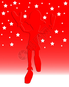 Toon 精灵跳跃白色下雪假期套装红色剪影天气庆典生物插图背景图片