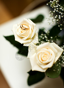 结婚戒指宏观热情婚姻钻石订婚白色联盟浪漫褐色花束背景图片
