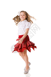跳舞工作室跳舞女孩微笑乐趣舞蹈家女儿旋转头发工作室孩子金发公主背景
