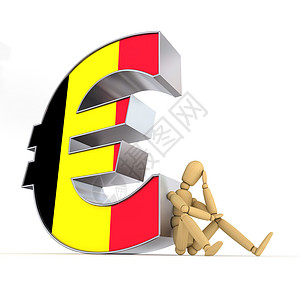 娃娃标志在比利时的欧元标志下坐着Doll Doll背景
