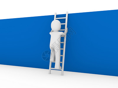 3d人梯墙蓝色背景