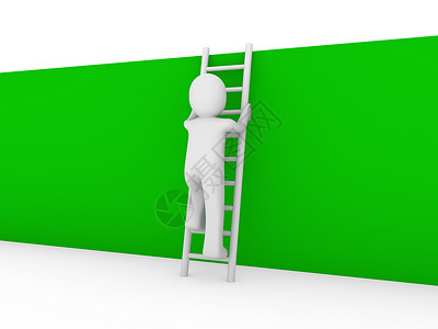3d人阶梯墙绿色背景图片