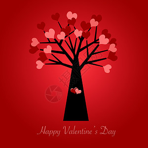 情人节树与红色和粉红色的心红色背景图片
