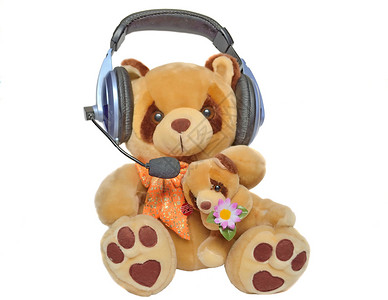 动物耳机素材泰迪熊听音乐背景