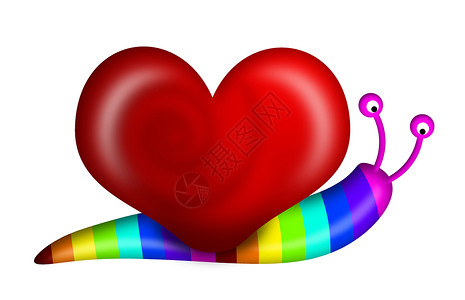 彩虹爱素材带有心脏形状壳壳和彩虹颜色的抽象Snail背景