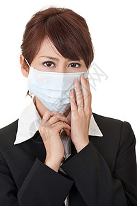 面具素材女戴保护面具的女商务人士女孩经理疼痛流感办公室专家职业挑战商业女士背景