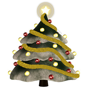 圣诞树礼物蜡烛装饰品假期星星花环装饰松树风格树木背景图片