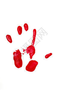 血脚印带有红油漆的手印白色艺术品乐趣艺术痕迹红色烙印指纹墨水身份背景