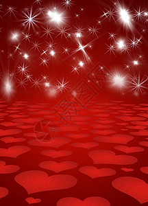红色粒子心带闪光 火花 心团体运动灯饰收藏卡片星星魔法框架插图照明背景