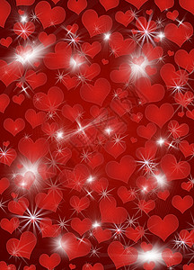 红色粒子心带闪光 火花 心卡片团体魔法反射照明假期灯光星星创造力框架背景