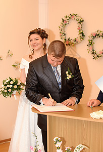 结婚的签名文化玫瑰快乐女性证书已婚妻子幸福协议婚礼背景图片